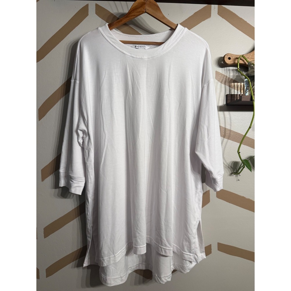 Athleta Tranquility Top Women Large White 3/4 Sleeve High Low Relaxed 987312-02